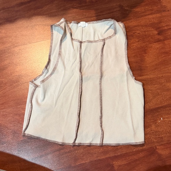 Garage Tops - garage size small tan halter neck tank top with brown stitching